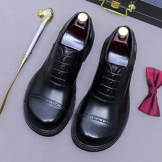 Shoes- Leather Toe Genuine Dress Men's Oxford Cap First FashionChic