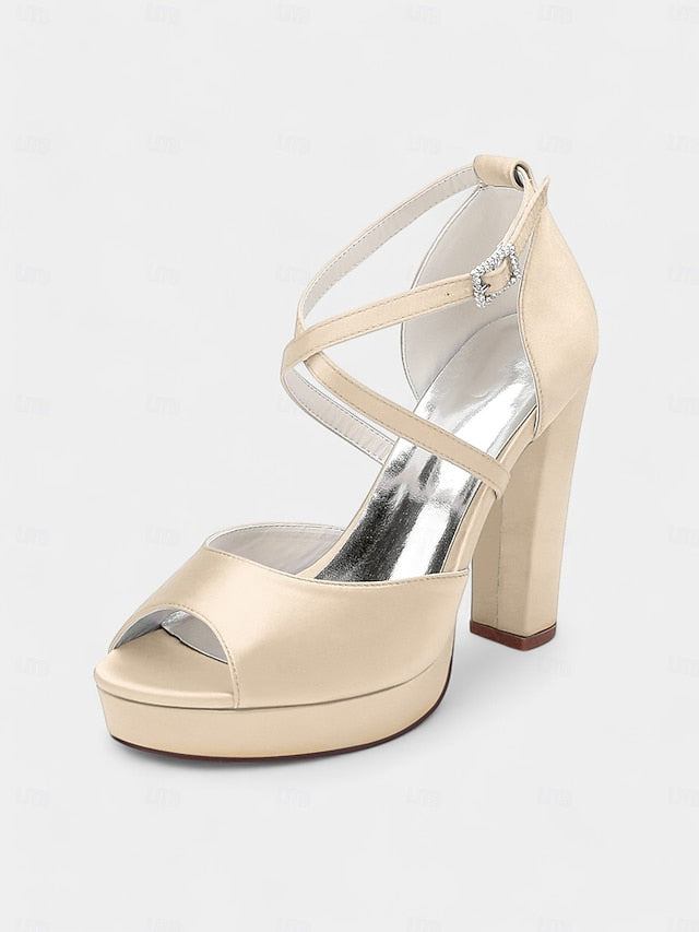 High Peep and Women's Sandals Heel Platform Toe Satin with FashionChic