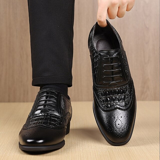 Pattern – Shoes Leather Faux Brown Men's Oxford Crocodile FashionChic