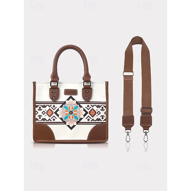 and Set Women's Ethnic Leather Faux Handbag Canvas with FashionChic