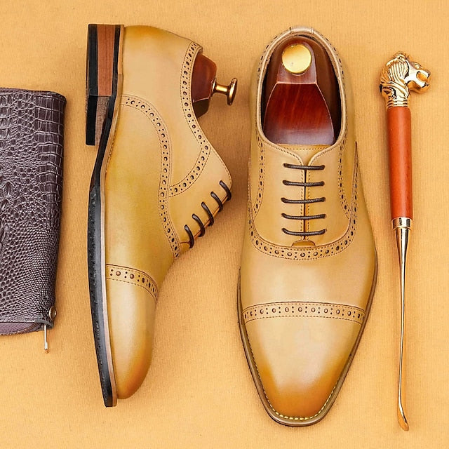 Leather Light Shoes Genuine Wingtip Oxford with Men's Brown FashionChic