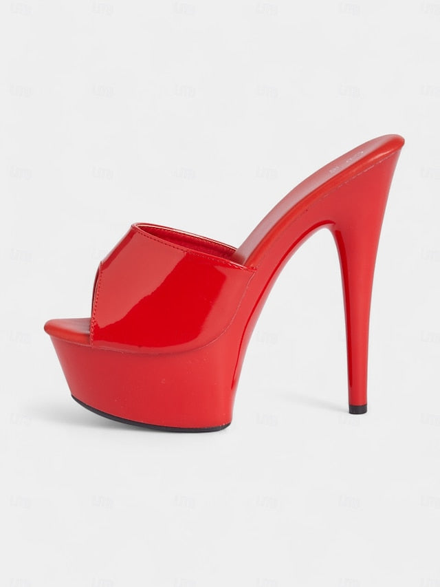 High Leather Women's Heels Patent Red Platform with FashionChic