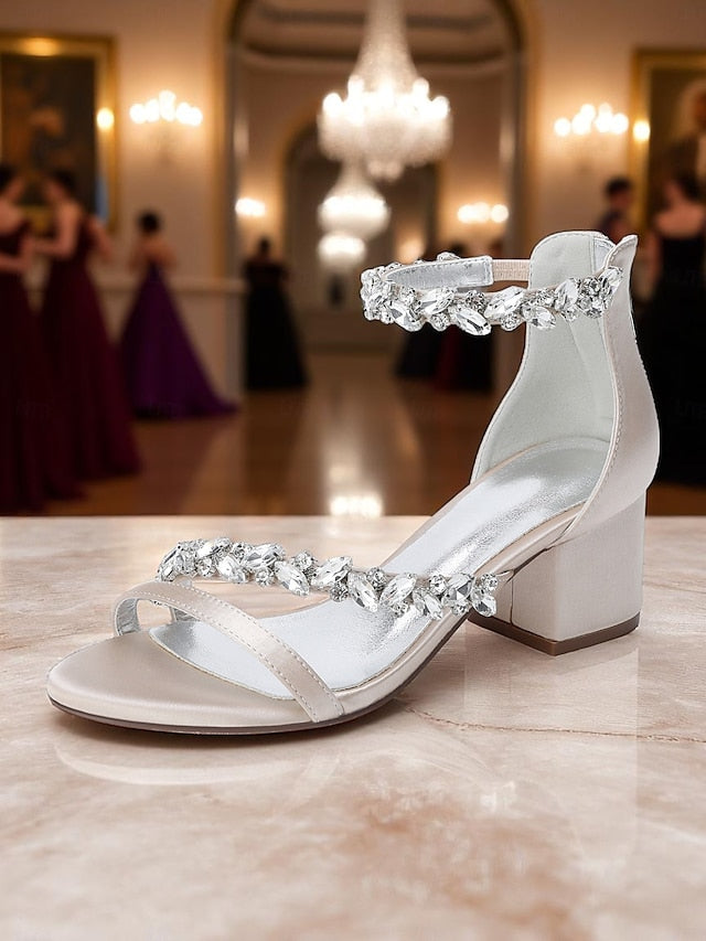 Women's Crystal Purple - Block Satin Sandals Heel FashionChic