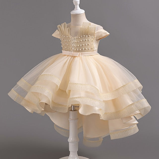 Short Girls' Color Wedding Sleeve Solid Dress Party Kids FashionChic