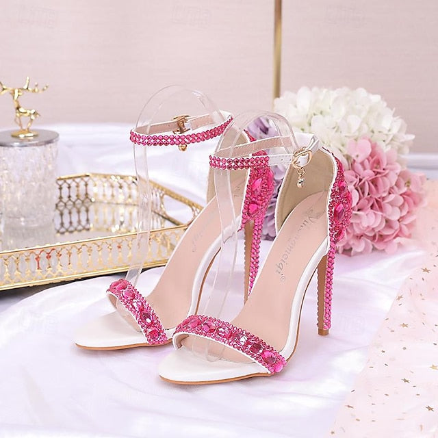 Ankle Stiletto Matching with Women's Heels Green Rhinestone FashionChic