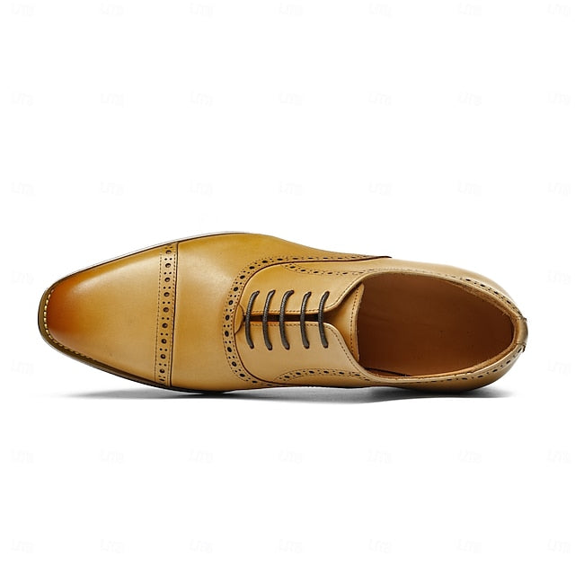 Leather Light Shoes Genuine Wingtip Oxford with Men's Brown FashionChic