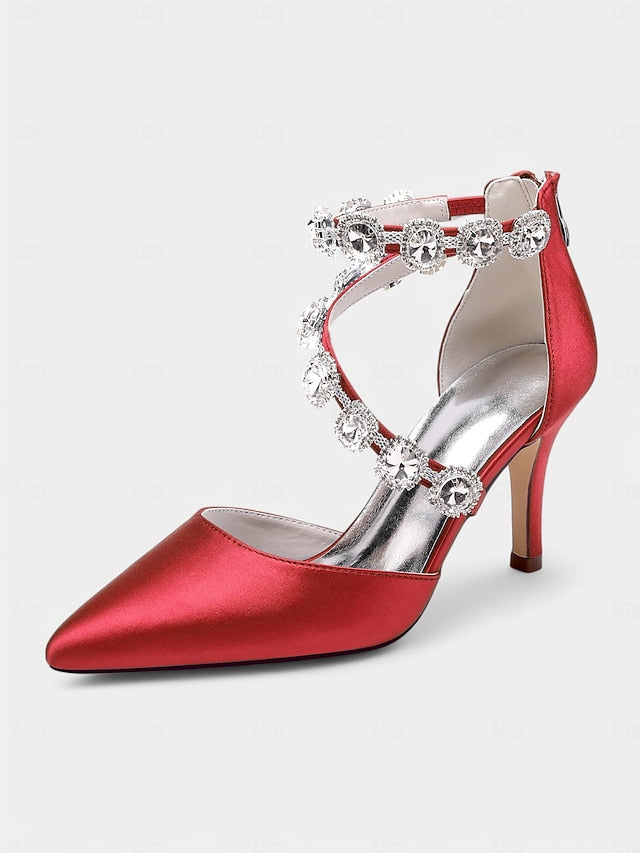 with Ankle Purple Women's Satin Heels Crystal Stiletto FashionChic
