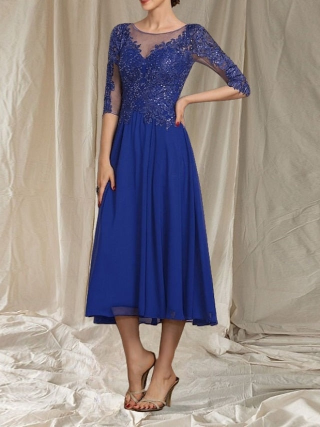 Crew Elegant A-Line Guest of the Dress Mother Neck Wedding Bride FashionChic