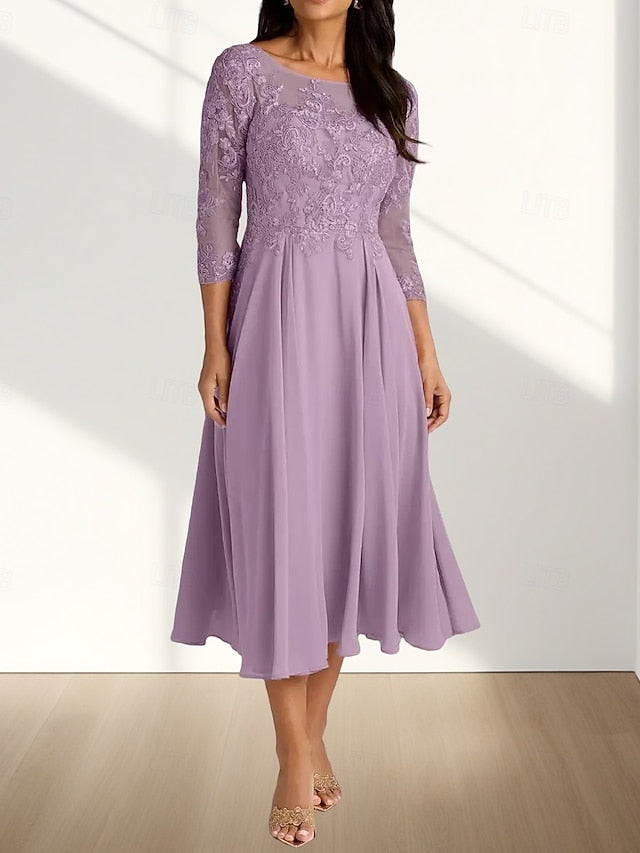 Guest Bride of Crew Elegant A-Line Mother Dress Neck Wedding the FashionChic