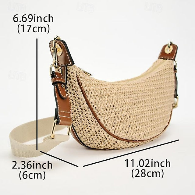 Straw Leather Women's Boho Crossbody Bag with Adjustable FashionChic