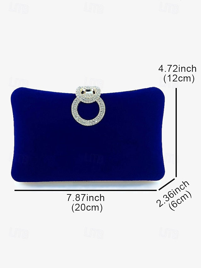 Velvet with Blue Bag Ring Clutch Rhinestone Women's Elegant FashionChic