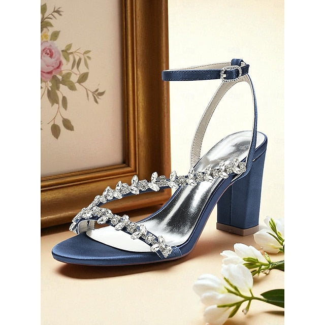 White Women's with Straps Sandals Rhinestone - Block Heel FashionChic
