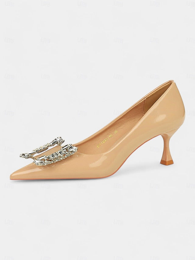 Embellished with Patent Leather Women's Crystal Black Pumps FashionChic