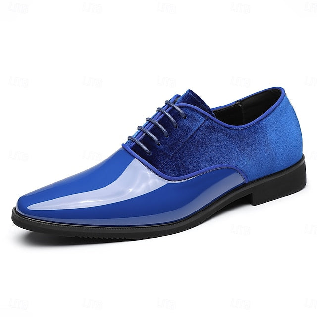 Blue Men's Dress and Finish Shoes White Velvet with Glossy FashionChic