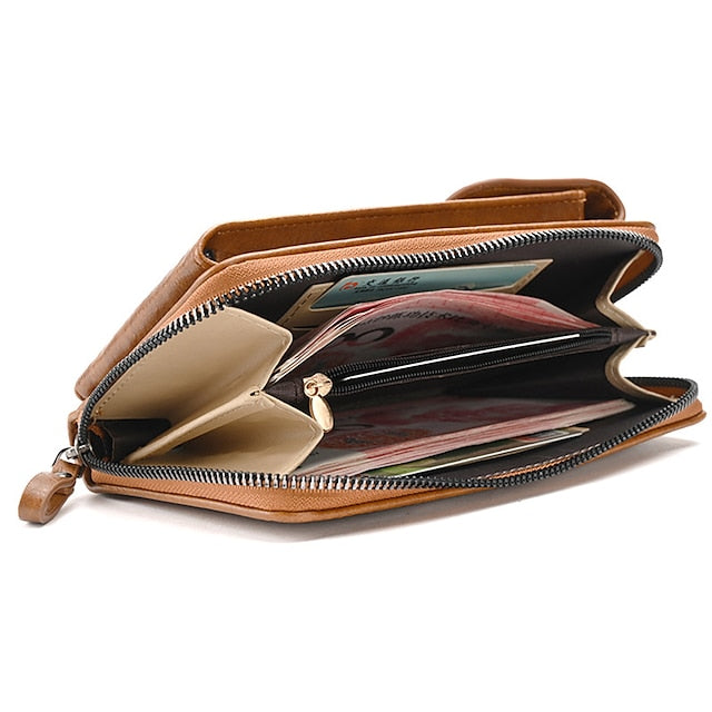 with Zipper Wallet Vintage Faux Crossbody Leather Women's FashionChic