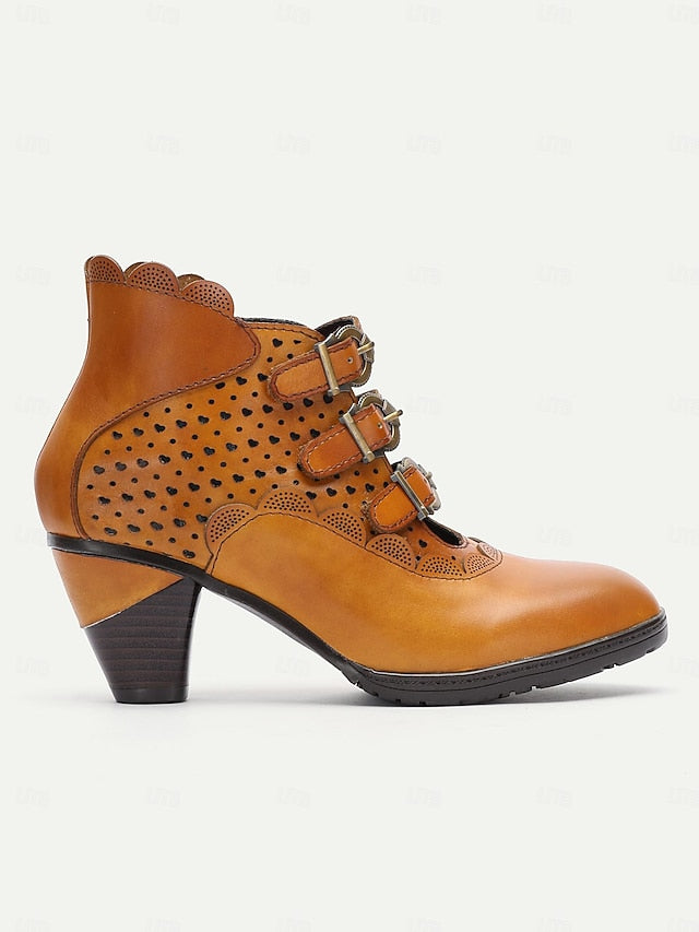 Strap Brown Vintage - Buckle Women's Ankle Perforated Boots FashionChic