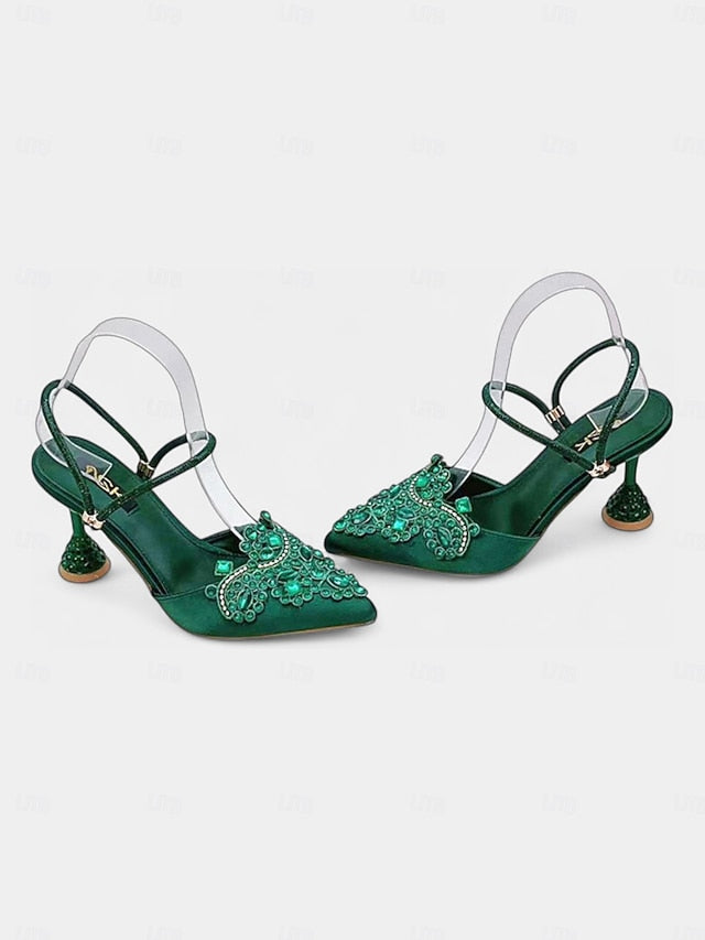 Rhinestone Gold Toe Pointed Embellished Satin Women's FashionChic