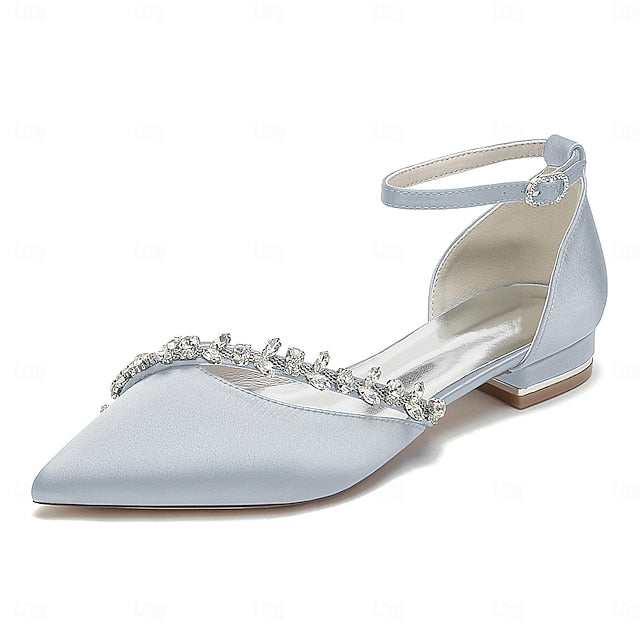 Flats White Elegant Wedding Toe Women's – Pointed Satin FashionChic