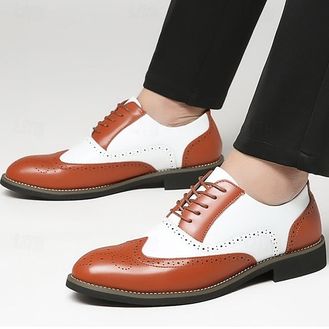 Shoes in Oxford White Two-Tone Brogue Dress Wingtip Men's FashionChic