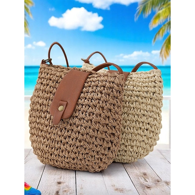 - Crossbody Women’s Chic Strap with Woven Straw Bag Leather FashionChic
