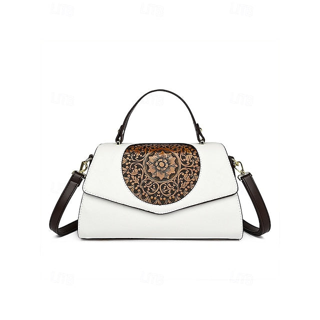 Floral – Faux Vintage Engraved Handbag Leather Women's FashionChic