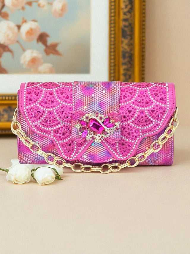 Clutch Women's Gold Matching Slingback and Heels Rhinestone FashionChic