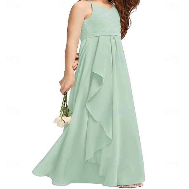 Girl Girls Bridesmaid Flowy Flower Halter A-Line Dress Junior FashionChic