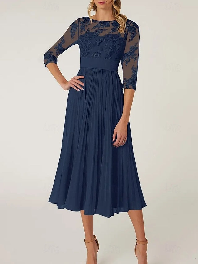 of Elegant the Neck Crew Dress Mother A-Line Bride Wedding Guest FashionChic