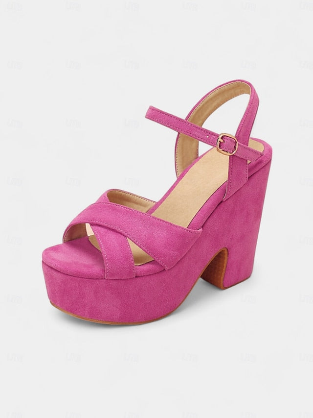 - Hot Pink Suede with Platform Ankle Sandals Strap Women's FashionChic