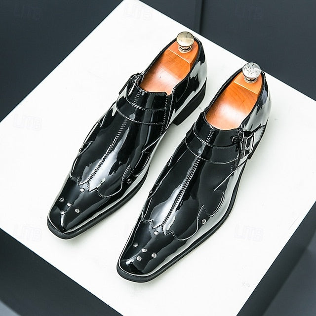 Formal Monk Black – Dress Men's Strap Leather Shoes FashionChic