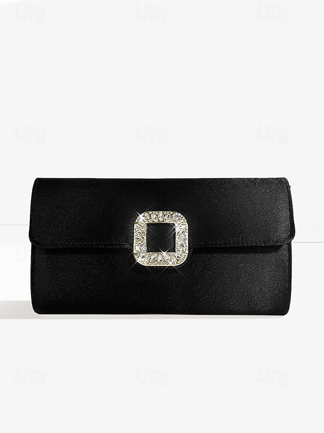 Elegant Buckle Rhinestone Women's Satin - White Clutch with FashionChic