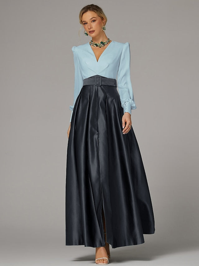 Gown Split Floor Evening Formal High Dress Wedding Guest A-Line FashionChic