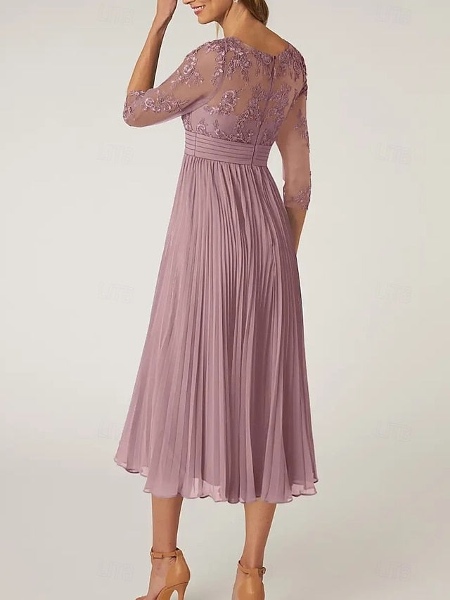 of Elegant the Neck Crew Dress Mother A-Line Bride Wedding Guest FashionChic