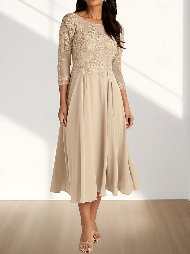 Guest Bride of Crew Elegant A-Line Mother Dress Neck Wedding the FashionChic