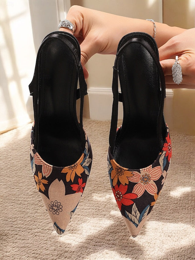 Heels Slingback – High Women's Floral Toe Pointed Elegant FashionChic