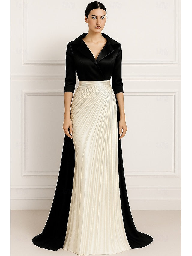 Gold A-Line Evening Wedding Elegant Dress Gown Formal Black FashionChic