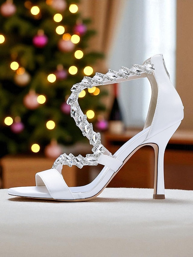 Women's Heel Sandals High White - Strappy Rhinestone FashionChic