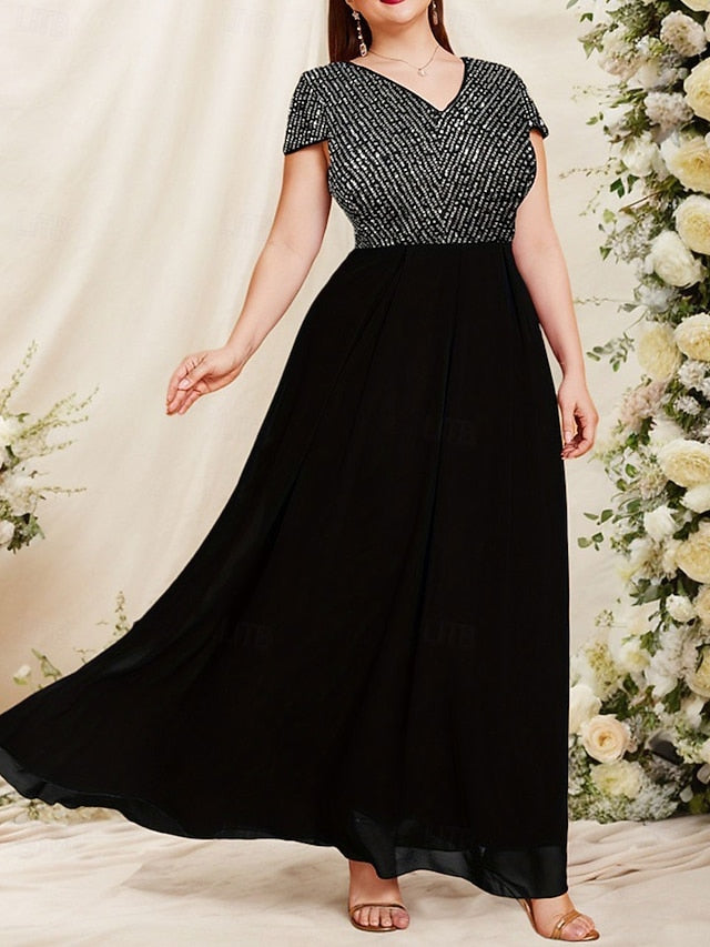 Sparkle Mother Bride the Plus of Dress Black A-Line Size FashionChic
