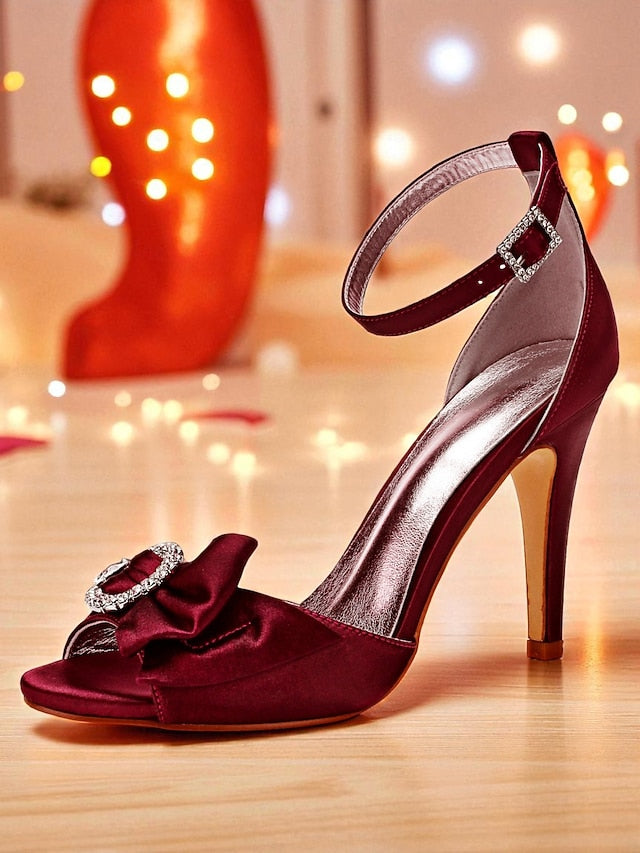 with Sandals Heel Purple Satin Women's Rhinestone High FashionChic