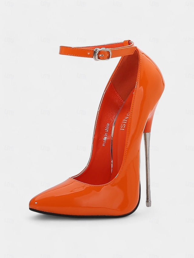 with Red Women's Patent Heels Ankle Stiletto Leather Strap FashionChic