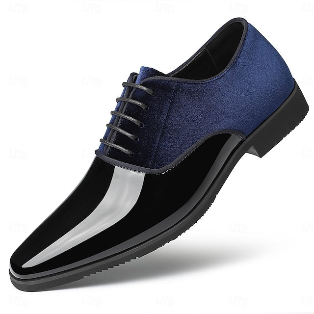 Finish Velvet with Blue Men's White Shoes Dress Glossy and FashionChic