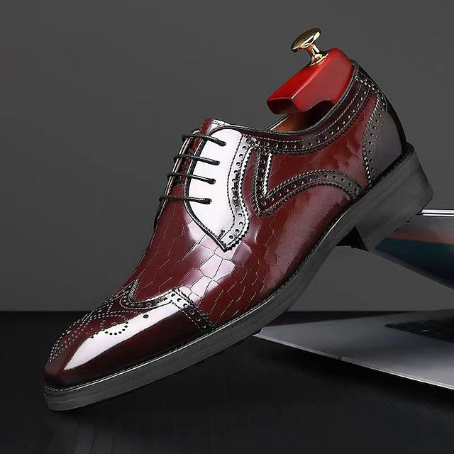 Brogue with Burgundy Leather Men's Patent Shoes Oxford FashionChic