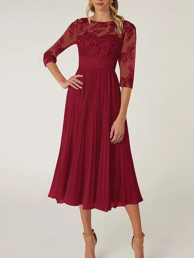 of Elegant the Neck Crew Dress Mother A-Line Bride Wedding Guest FashionChic
