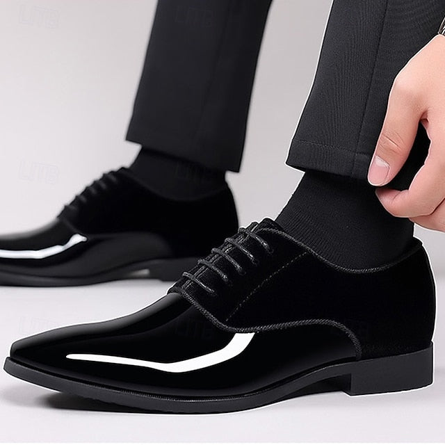 Patent Leather Dress with Navy Oxford Shoes Men's Blue FashionChic