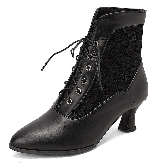 White Ankle Lace-Up Embroidered with Boots Women's Panels FashionChic