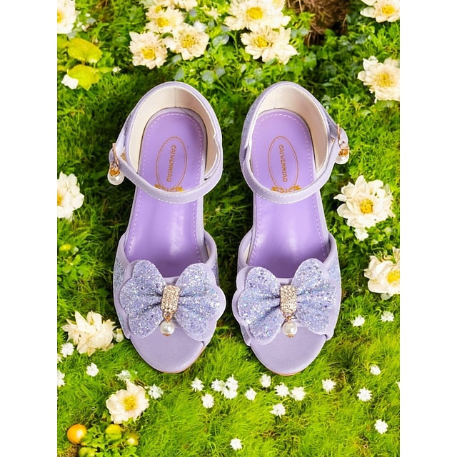 Pearl Purple Accent Sandals Glitter Bow Girls' with FashionChic