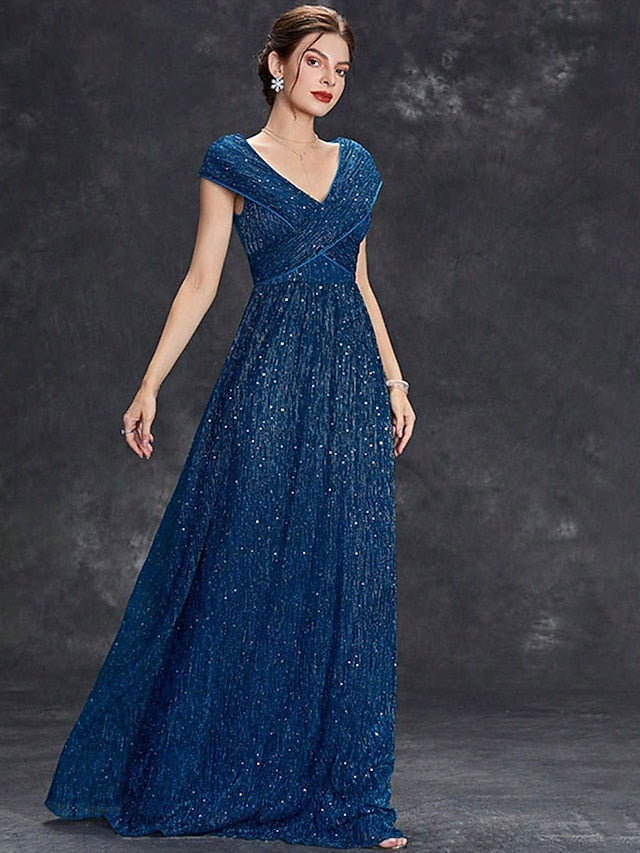 Mother Party Dress Elegant V of Bride Floor the Neck FashionChic