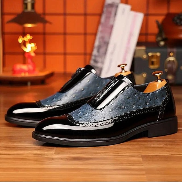 Tan with Men's Patent Formal Shoes Colorblock and Black FashionChic