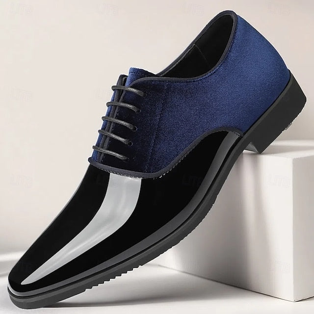 Finish Velvet with Blue Men's White Shoes Dress Glossy and FashionChic