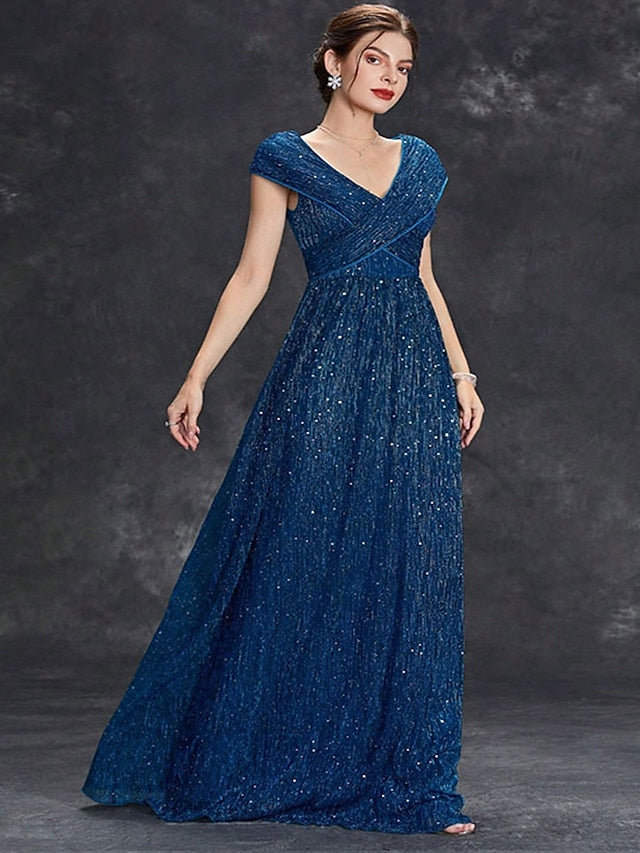 Mother Party Dress Elegant V of Bride Floor the Neck FashionChic